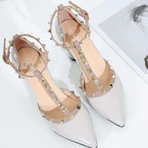 Chunky Heel T-Strap Closed Toe Pumps With Rivet